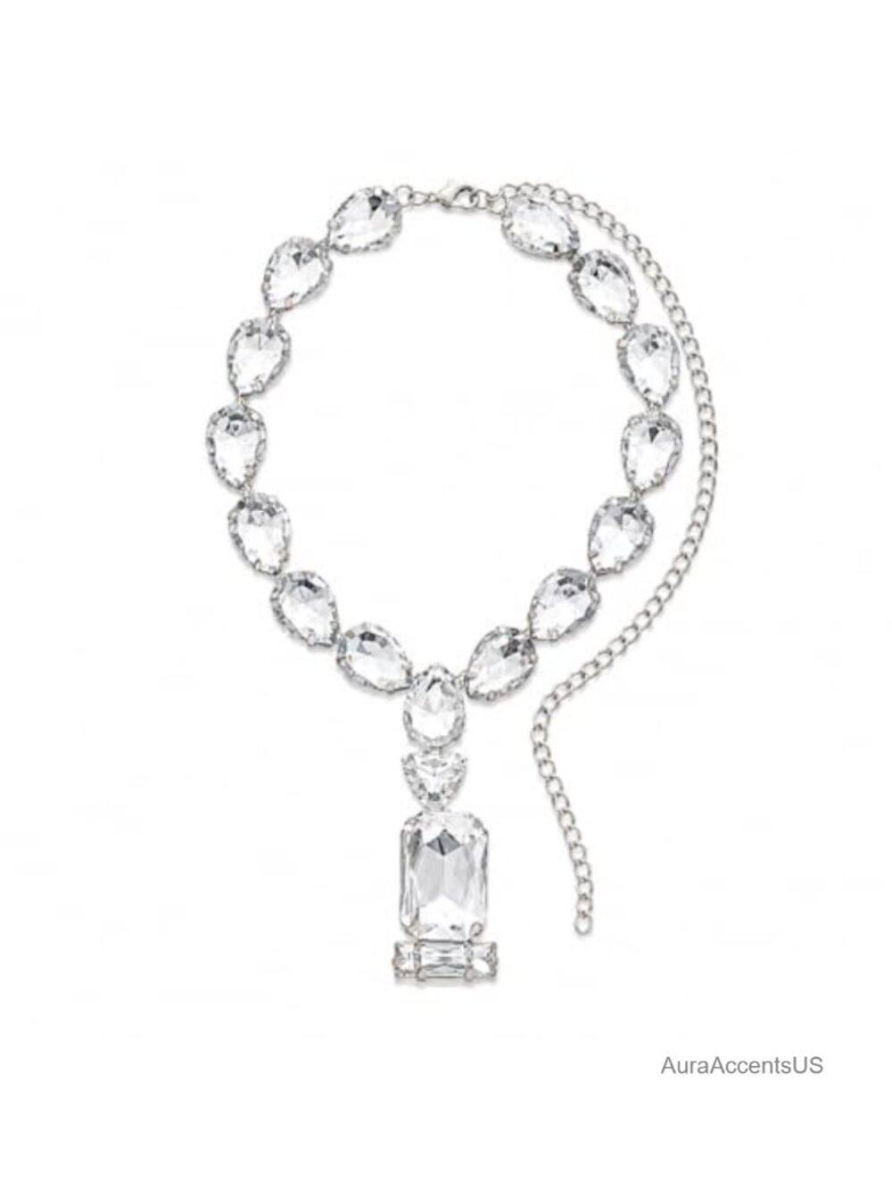 Crystal Rhinestone Choker Necklace with Rectangle Pendant, Adjustable Chain,